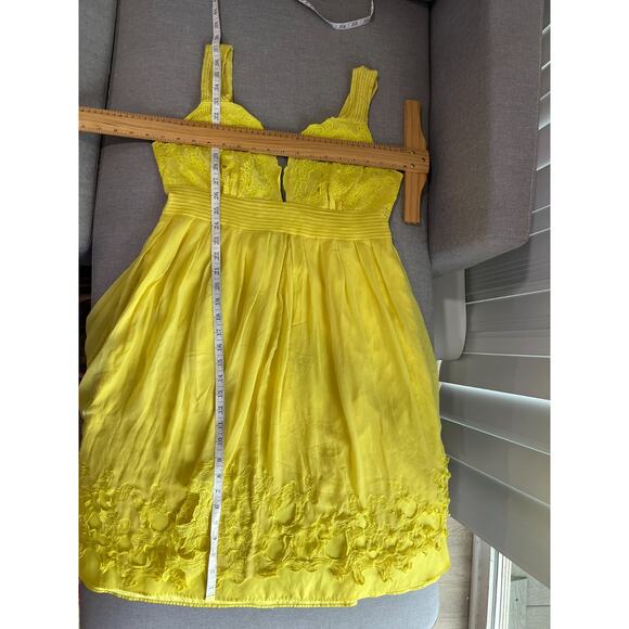Venus 100% Silk Butterfly embroidery pleated detail Yellow Dress lined size 14 - Picture 6 of 12